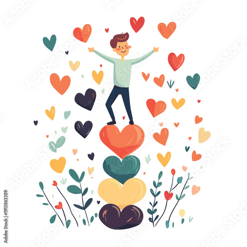 Emotional intelligence, ability to feelings and emotions, mental health, keep balance between mind and emotions, separate work and personal life, support concept, man balancing on