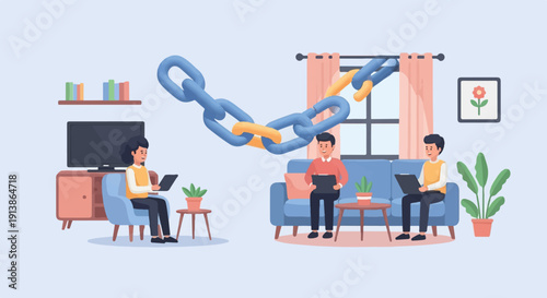 Teamwork connecting people and ideas in a cozy living room setting