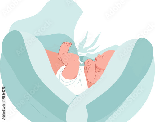 Tender embrace of a mother holding her newborn infant