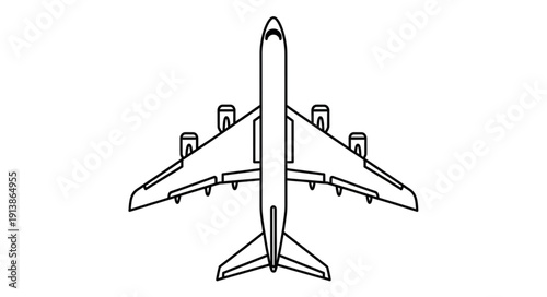 Simple black and white line drawing of an airplane viewed from above.