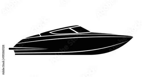Black speedboat on white background.