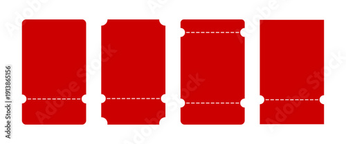 Isolated Red Ticket Design Collection Vector Set with Coupon Templates, Event Pass Cards, Voucher Mockups and Promotional Ticket Shapes