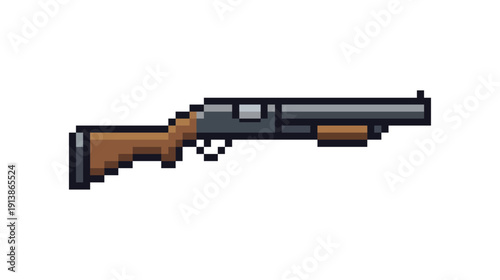 Classic pixel art pump action shotgun weapon vector icon