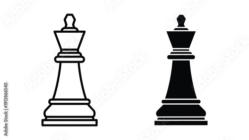 White and black chess queens on white background