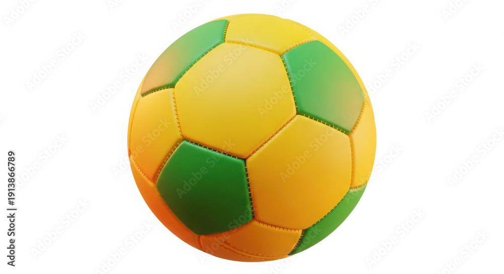 Fototapeta premium A yellow and green soccer ball on a white background