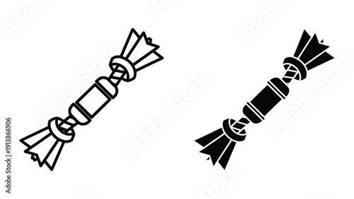 Black and white illustration of two tassels