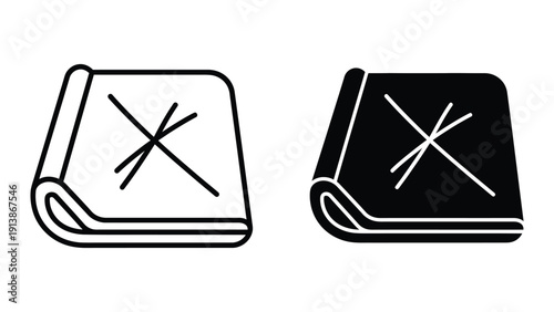 Black and white icons of towels with X mark