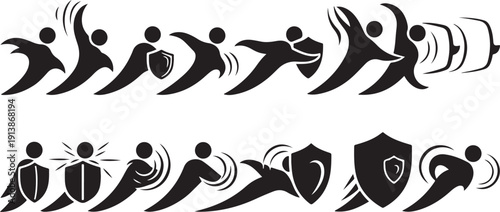 Protection and defense icons in black and white