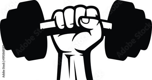 Fist holding a weight dumbbell representing strength power and fitness isolated on transparent background for sports concepts