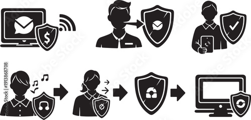 Cybersecurity icons for online protection and safety measures