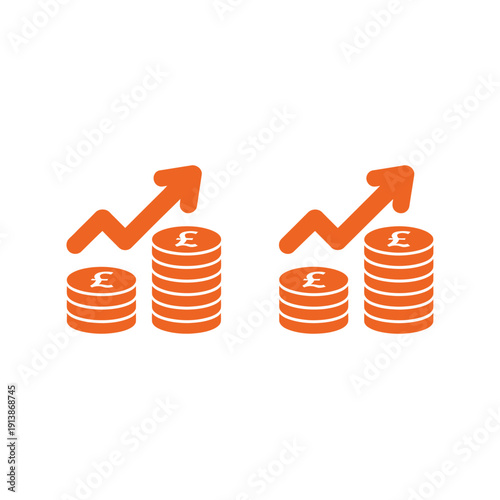 Stacks of British pound coins show upward trending financial growth.
