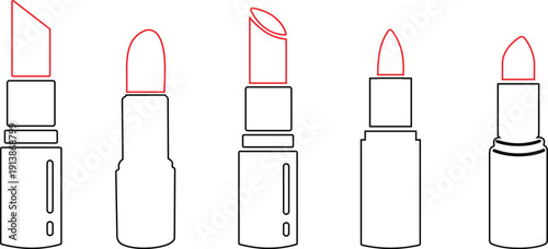 Lipstick vector icons set, cosmetic makeup silhouette and outline collection, beauty fashion symbol group isolated on transparent background for branding and salon design