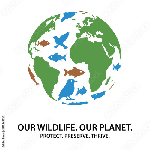 Geometric Animal Globe Vector Illustrating Wildlife Conservation and Environmental Balance