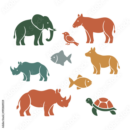 Simple Abstract Wildlife Forms with Smooth Curves in Modern Flat Vector Style