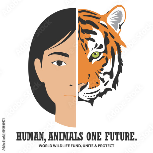 Split-Screen Human and Animal Face Vector with Perfect Symmetry | Modern Minimal Ad Design