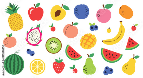 Colorful Fruit Pattern Vector Illustration With Fresh Tropical And Healthy Food Icons For Organic Nutrition And Grocery Design