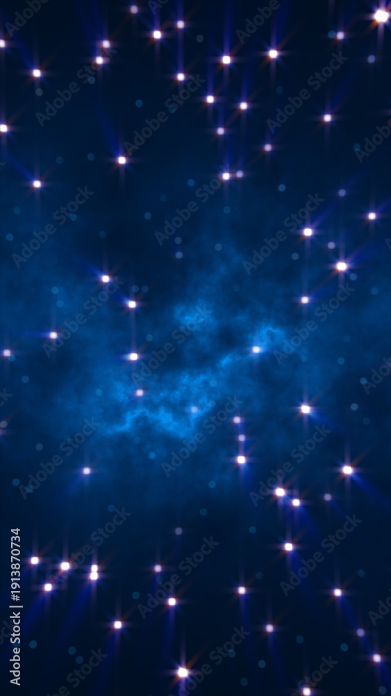 Fototapeta premium Deep blue nebula cloud with bright stars and cinematic glow, space background with twinkling stardust and mist