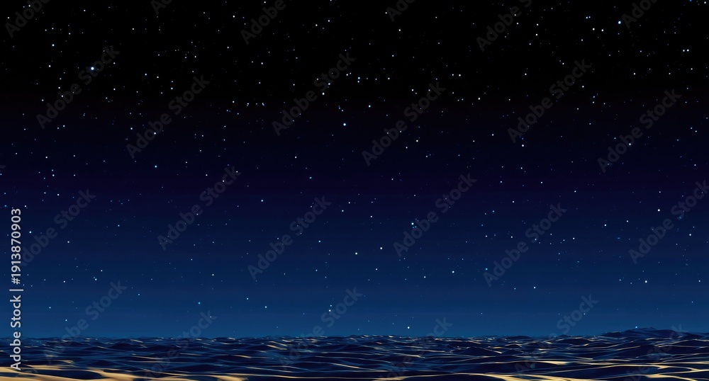 Fototapeta premium Starry Night Sky Over a Calm Dark Ocean.
