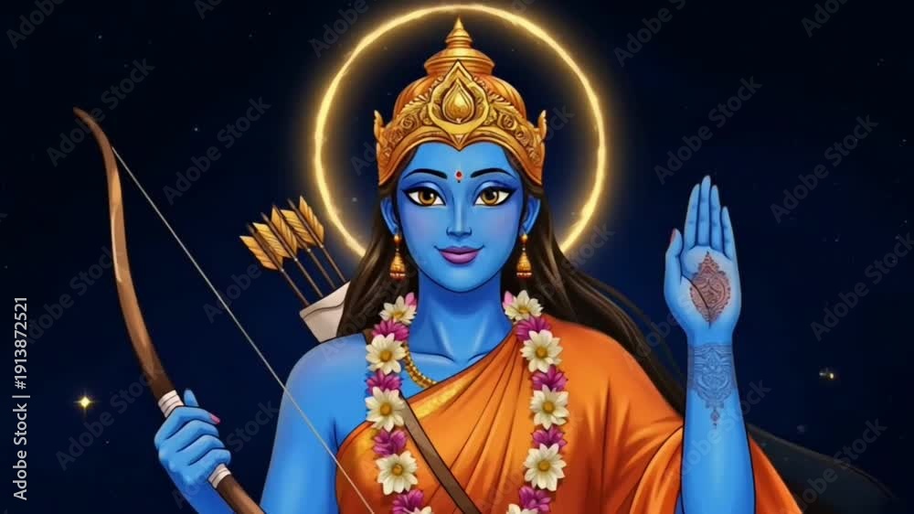 Ram Navami divine illustration of Lord Rama blessing devotees with bow ...