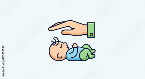 Hand Protecting Sleeping Baby on White Background