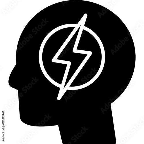 Head profile with lightning bolt Icon