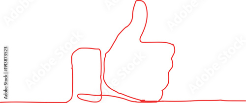 A stylized thumbs up icon with a red outline on a white background