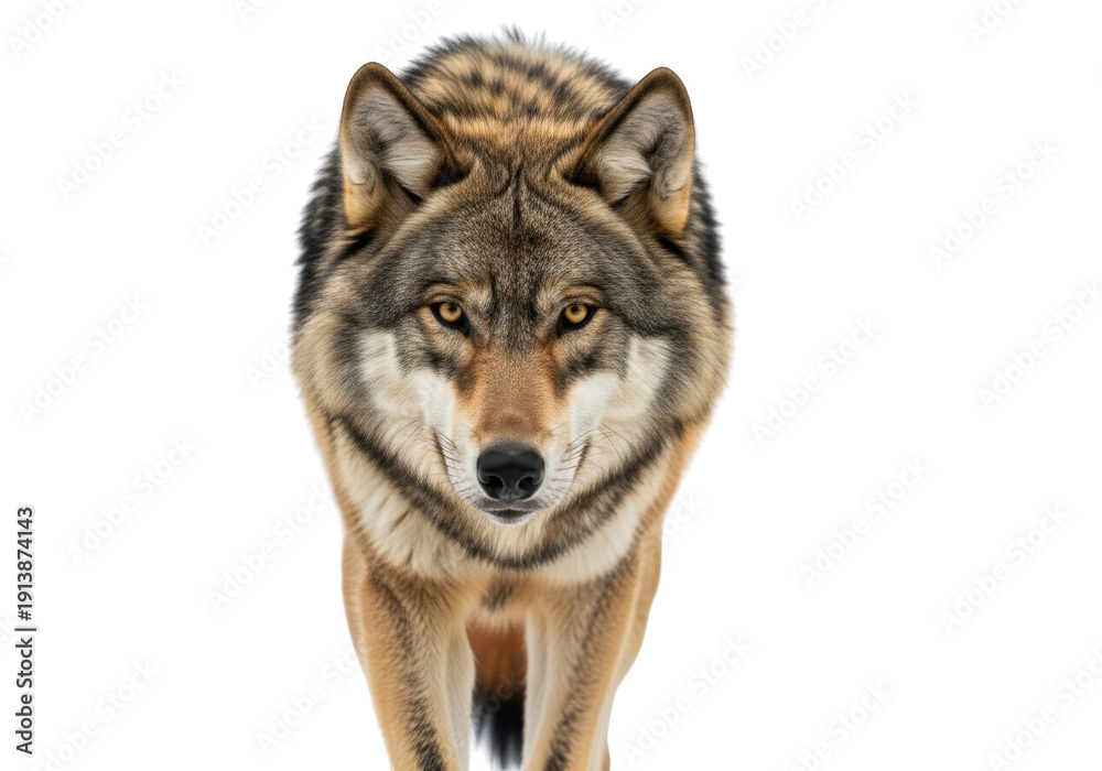 Fototapeta premium A close-up of a wolf's face with piercing eyes isolated on transparent background