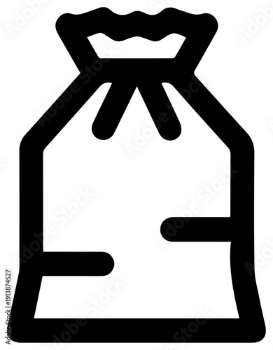 Minimalist black line icon of a sealed bag of smoker fuel on white background for graphic design