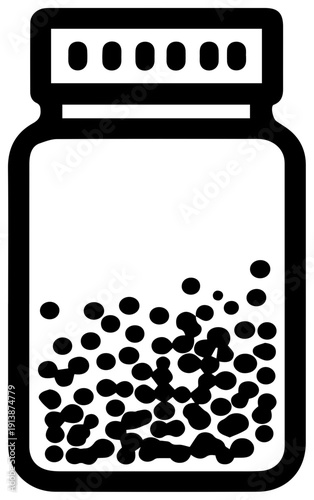 Minimalist black line icon of a jar filled with pollen grains simple design white background and rounded corners