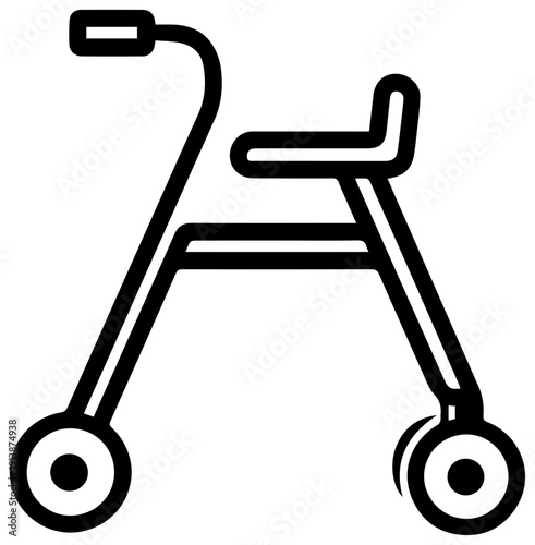 Minimalist black line icon of a rollator walker with simple design and clean lines on a white background symbolizing mobility aid