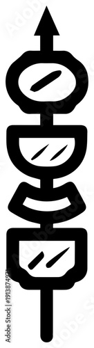 Minimalist black line icon of shish kebab skewer on white background simple food illustration