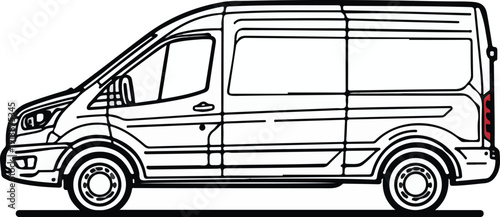 Commercial cargo van line drawing vector illustration representing transport logistics delivery vehicle and freight service concept