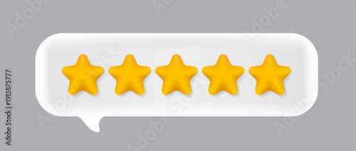 Rating five stars for best excellent services rating for satisfaction. 5 star for quality customer rating feedback client employee, product review. 3d 5 star vector render.
