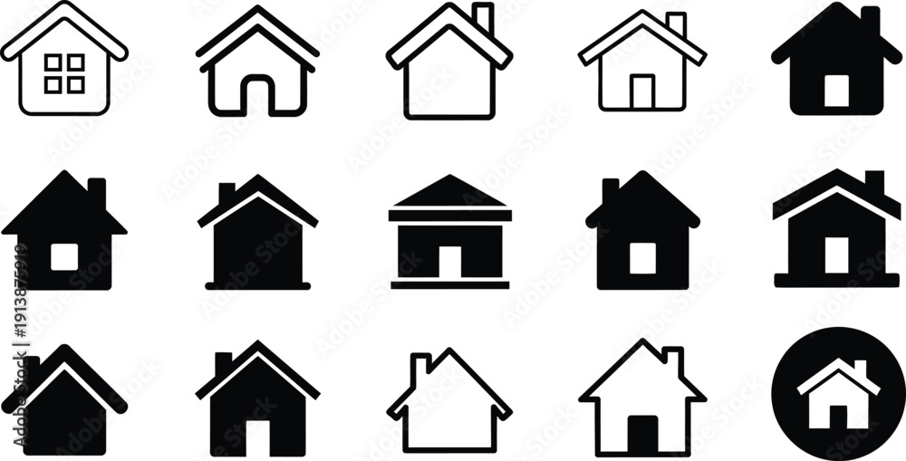 Fototapeta premium Collection of 15 simple house icons in various styles and colors
