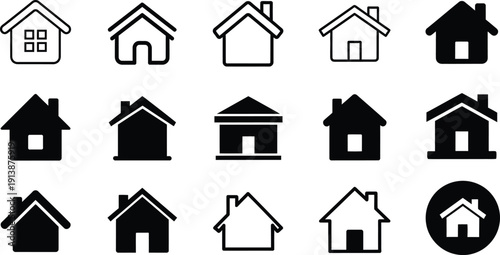 Collection of 15 simple house icons in various styles and colors
