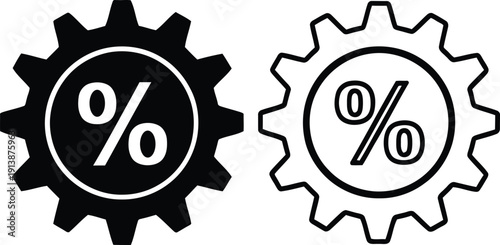 Black and white gear icons with percentage symbols