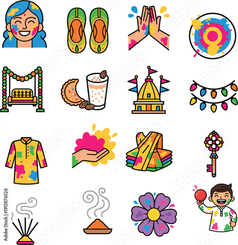 Vibrant collection of 15 diverse illustrations and symbols