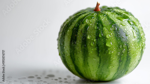 Wallpaper Mural Green watermelon with water droplets on surface on plain white background, fresh fruit isolation, produce photography display, clean food visualization, with copy space Torontodigital.ca
