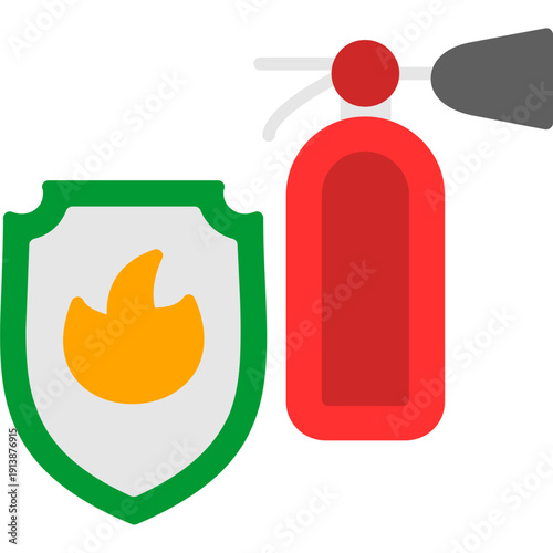Fire extinguisher and shield with flame Icon