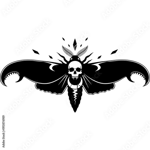 Mysterious black moth with a skull head design in elegant wingspan silhouette Vector