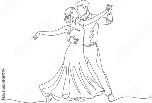 Dancing Couple in Continuous Line Art Style