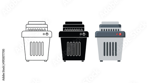 Trash can icons set in different styles and colors for design