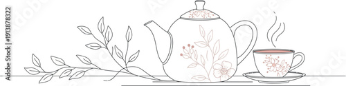 Tea Time Illustration with Teapot and Cup