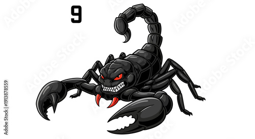 Scary Black Scorpion with Red Eyes and Sharp Claws.