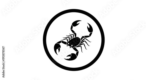 Scorpion Silhouette Inside Circle Graphic Symbol.