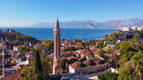 Schilderij op canvas Aerial view of Antalya Kaleici, Ottoman Houses at Yivli Minare and Old Antalya M