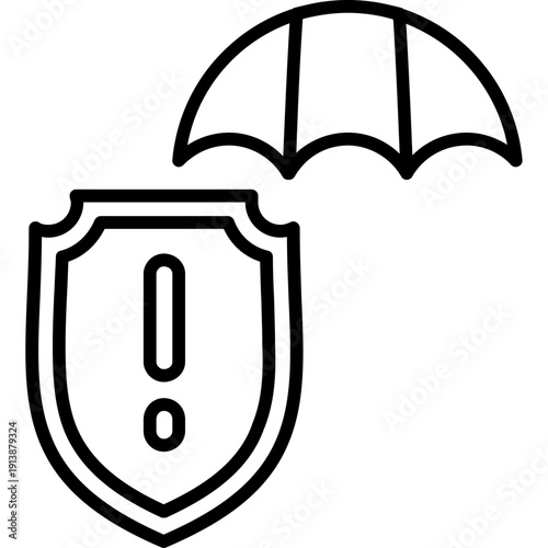 Shield with exclamation mark and umbrella Icon