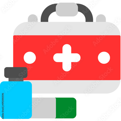 Medical kit with bottle and supplies Icon