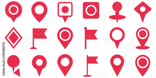 Location Pin Icon Set, Modern Map Marker Vector Illustration