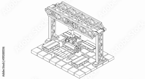 Isometric Illustration of Industrial Machinery Structure.